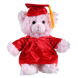 Soft Plush Pink Sitting Teddy Bear in Graduation Cap red