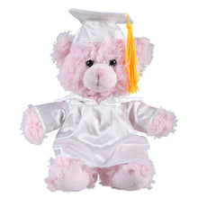Soft Plush Pink Sitting Teddy Bear in Graduation Cap whtie