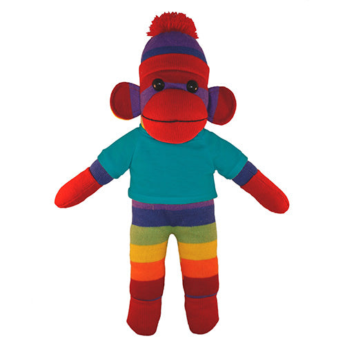 Soft Plush Rainbow Sock Monkey with Tee
