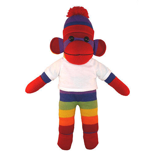 Soft Plush Rainbow Sock Monkey with Tee