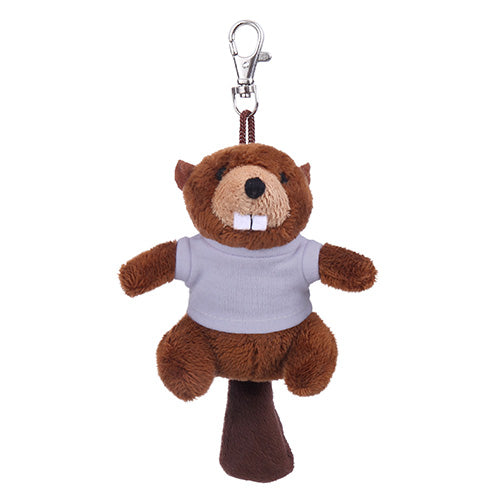 Soft Plush Beaver Keychain with Tee white