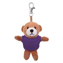 Soft Plush Brown Teddy Bear Keychain with Tee purple