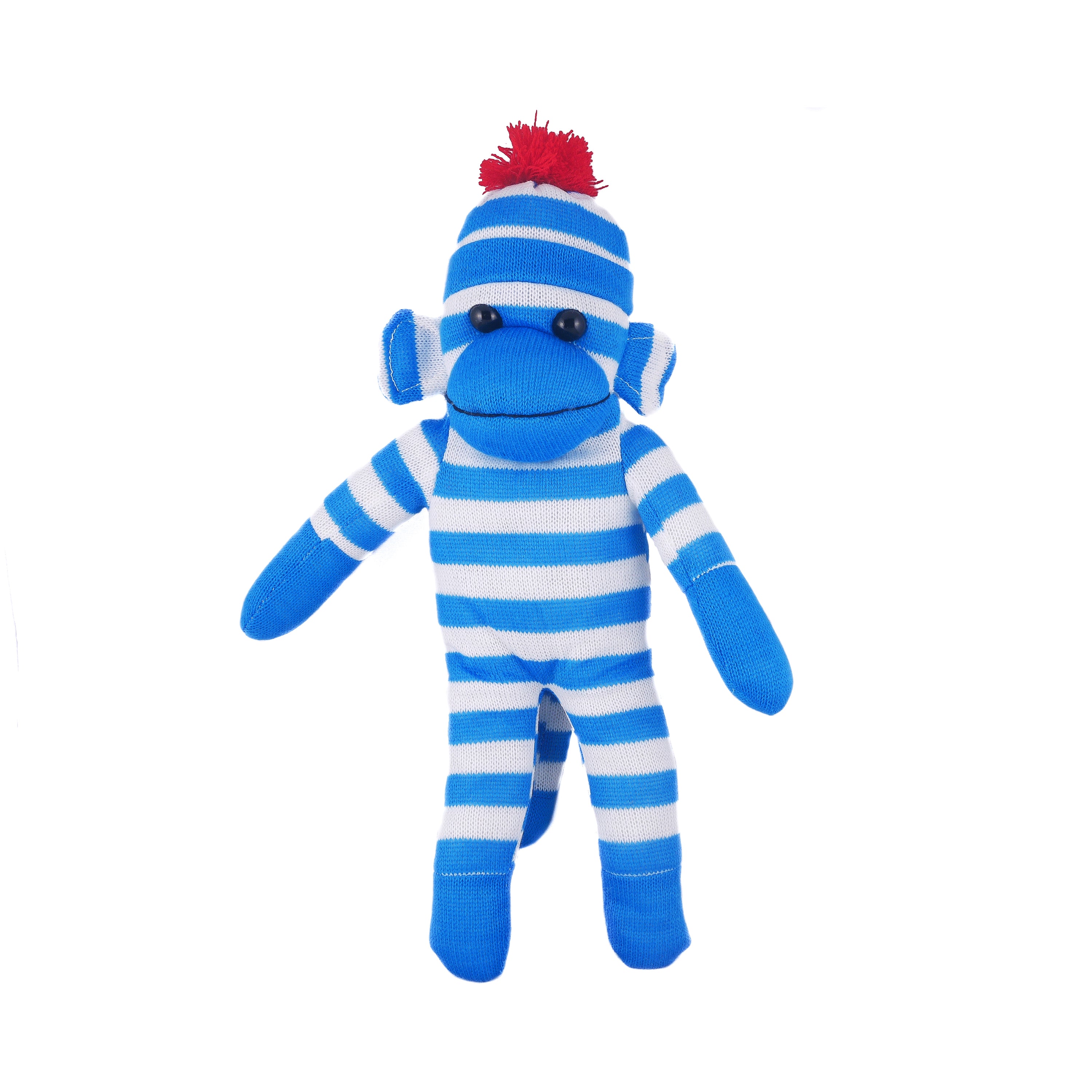 10-inch blue Floppy Sock Monkey Standing plush toy, soft and huggable by Plushland