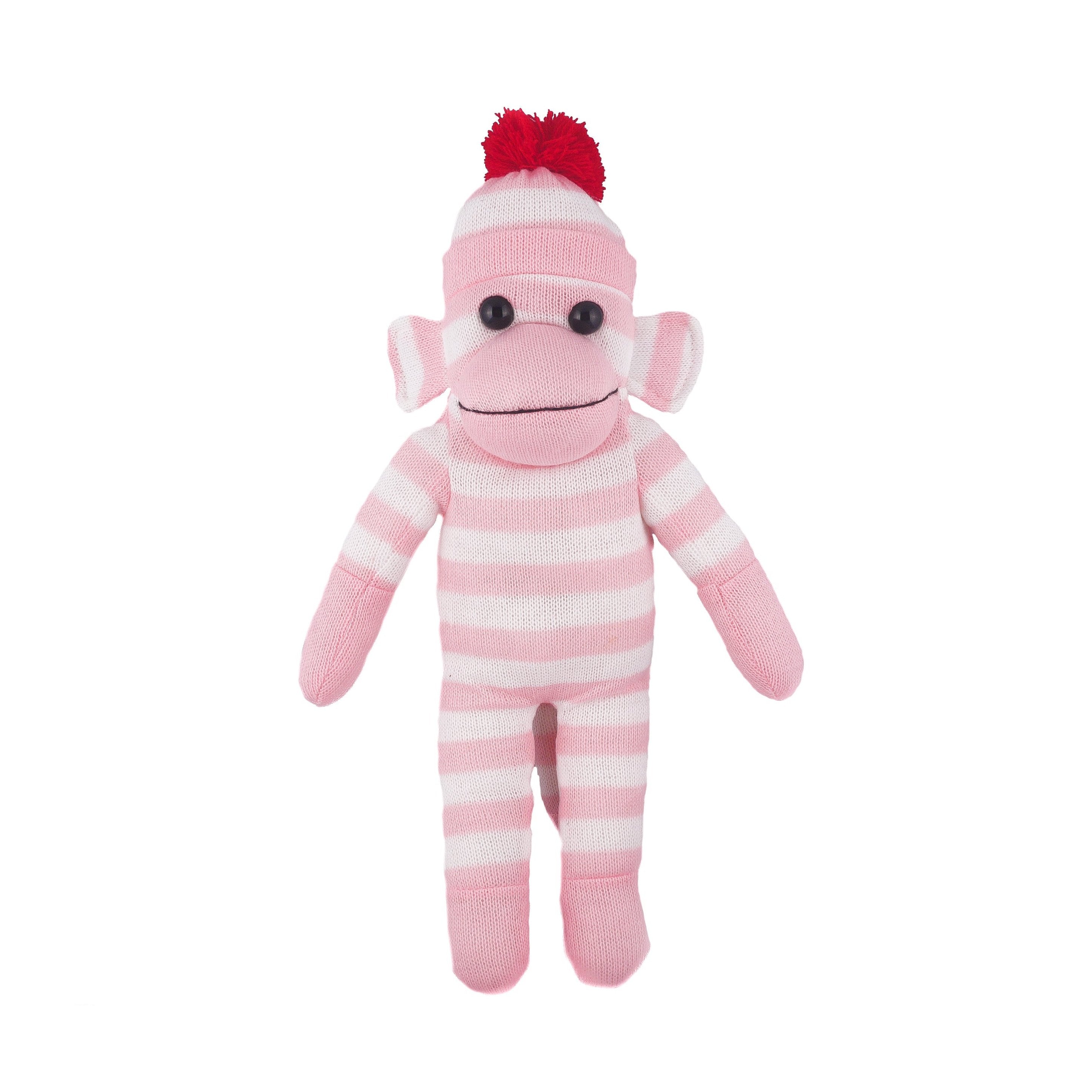 10-inch pink Floppy Sock Monkey plush toy Standing, soft and huggable by Plushland