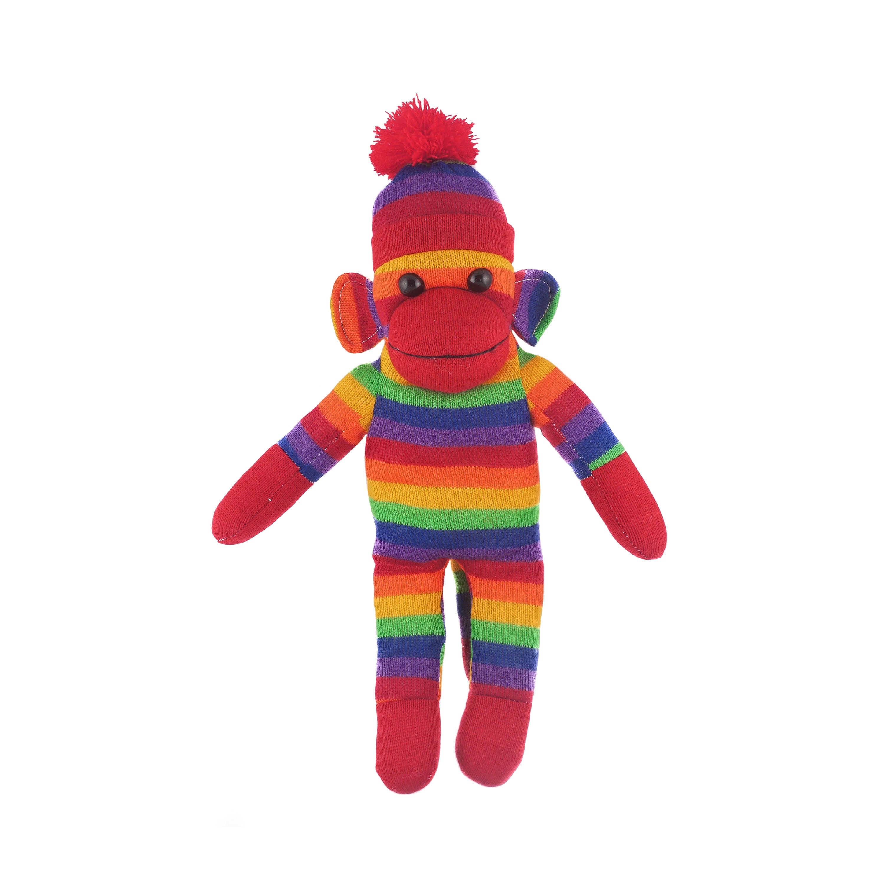 10-inch rainbow Floppy Sock Monkey plush toy Standing, soft and huggable by Plushland