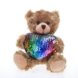 Sitting bears (mocha) with sequin heart, 6"