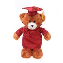 Soft Plush Mocha Teddy Bear in Graduation Cap & Gown maroon