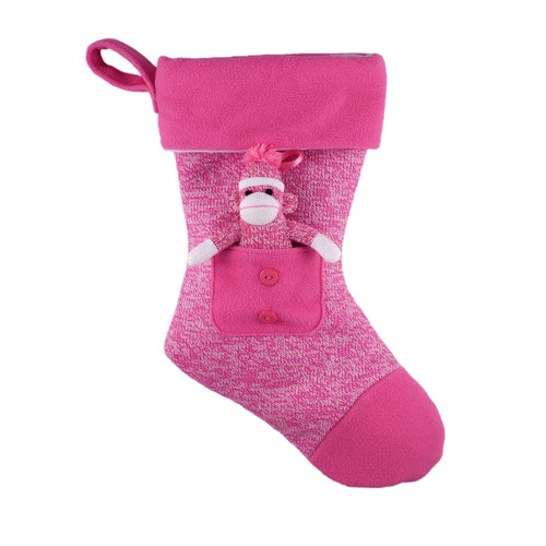 Sock Monkey Stuffed Animal Stocking  Pink