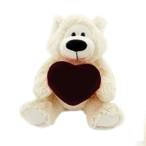 12" Sitting Sophie Bear with Custom Holding Red Heart, Soft Fur, and Personalized Design by Plushland.