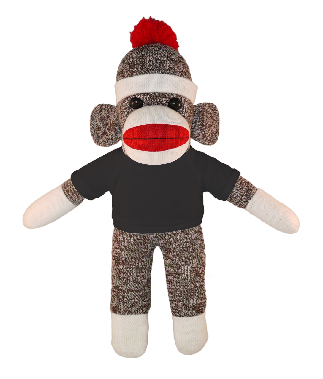 10'' Floppy Black Sock Monkey with custom text tee, soft and cuddly