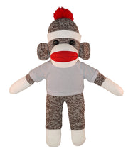 10'' Floppy Heather Gray Sock Monkey with custom text tee, soft and cuddly