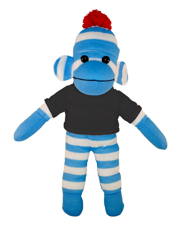 Floppy Blue Sock Monkey with Tee - Custom Text on Shirt 10 Inch