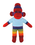 Floppy Rainbow Sock Monkey with Tee - Custom Text on Shirt 10 Inch