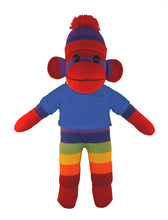 Floppy Rainbow Sock Monkey with Tee - Custom Text on Shirt 10 Inch