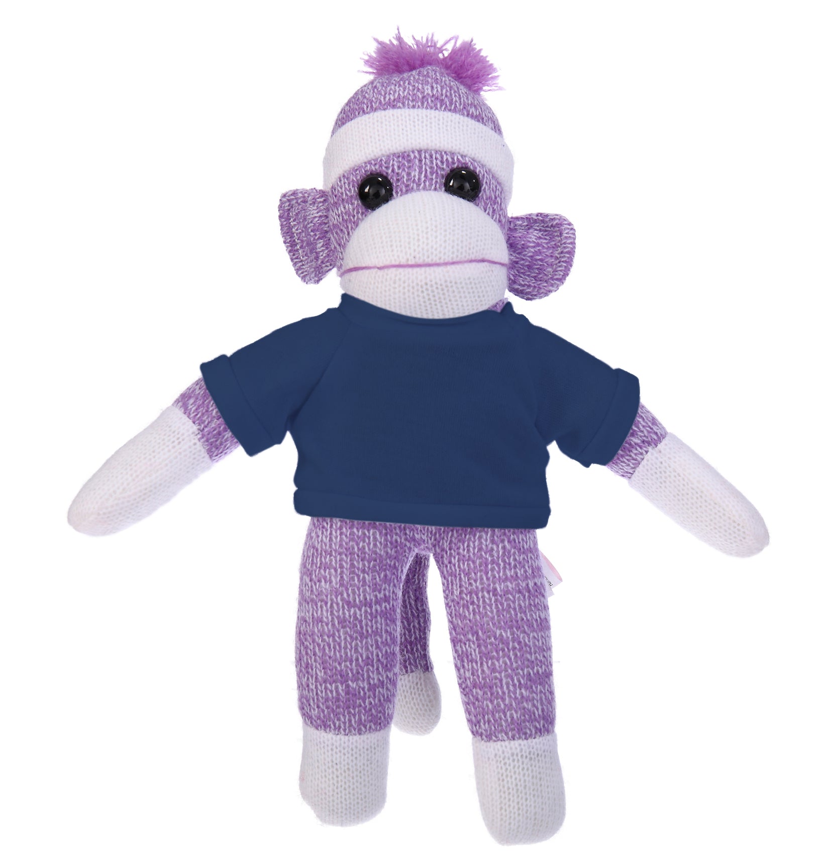 10'' Navy Blue Floppy Sock Monkey, soft, customizable, and cuddly