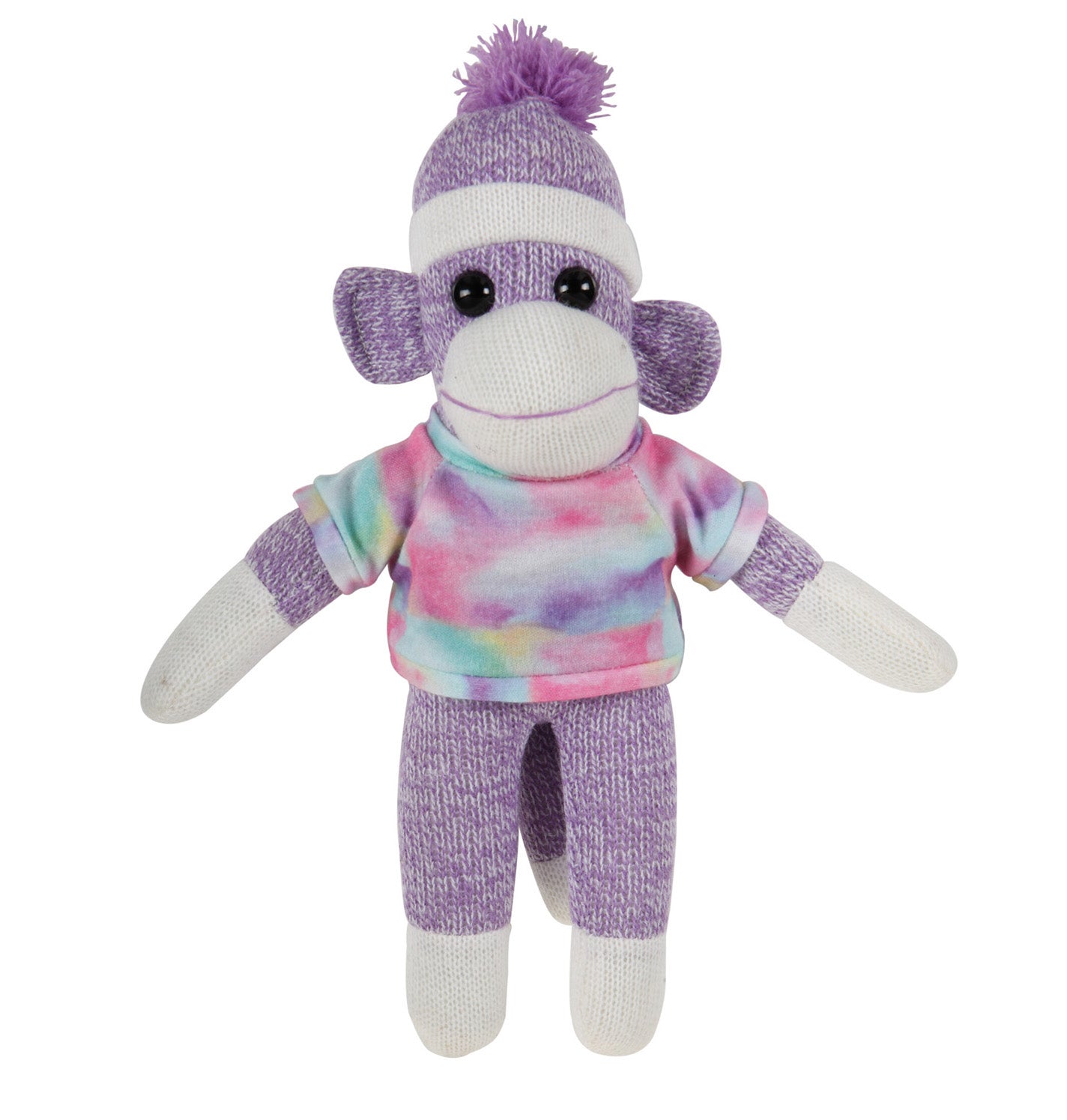 10'' Tyedye Floppy Sock Monkey, soft, customizable, and cuddly