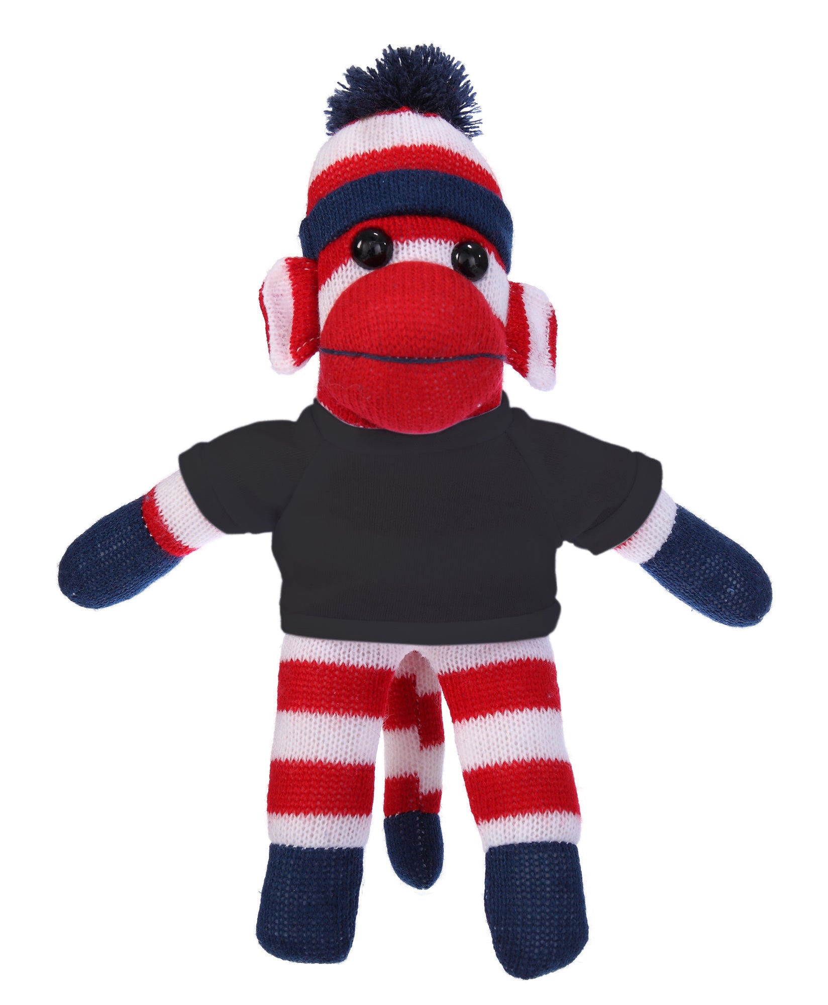 10'' Black Patriotic Sock Monkey with customizable t-shirt, soft and cuddly