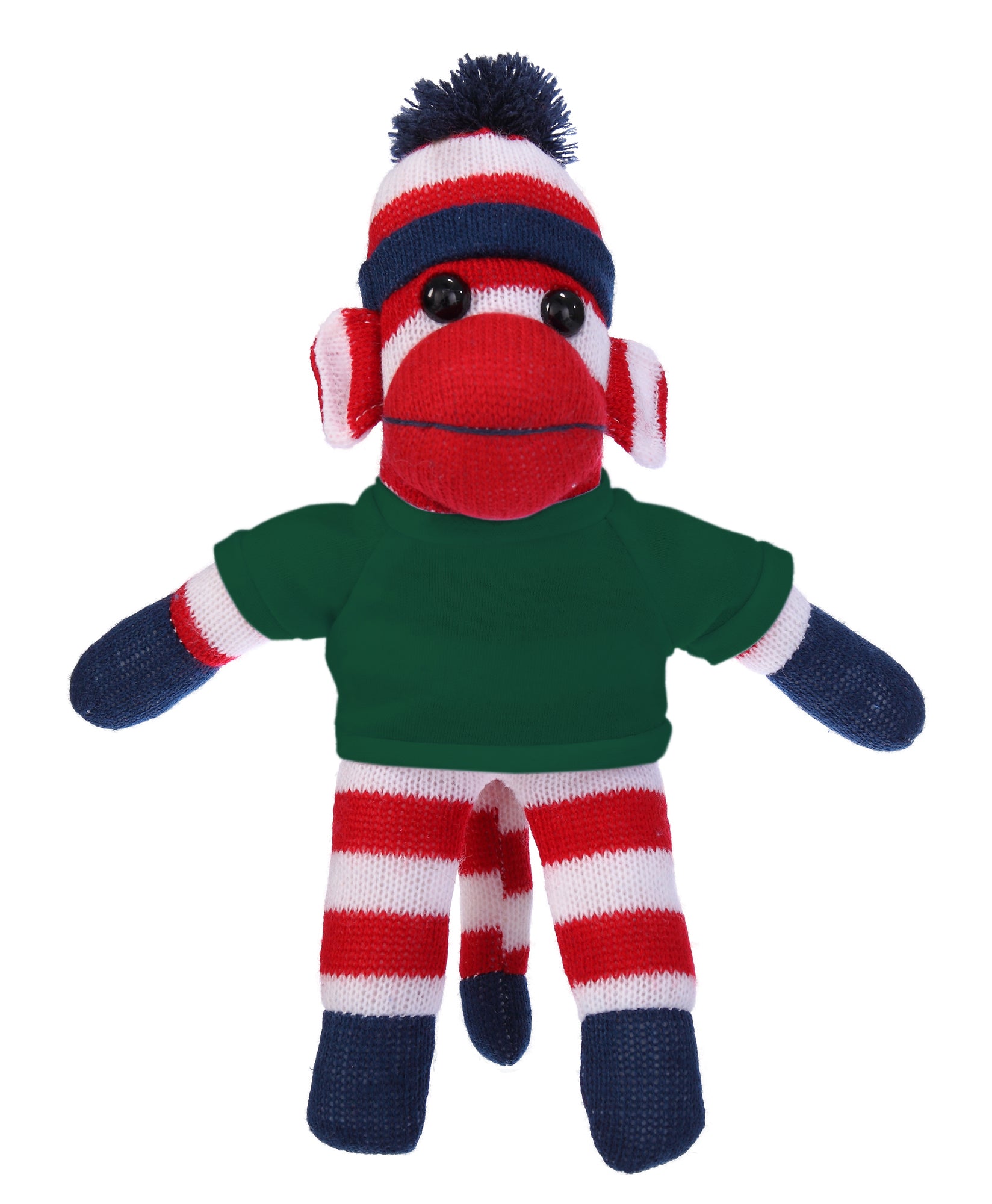 10'' Forest Green Patriotic Sock Monkey with customizable t-shirt, soft and cuddly