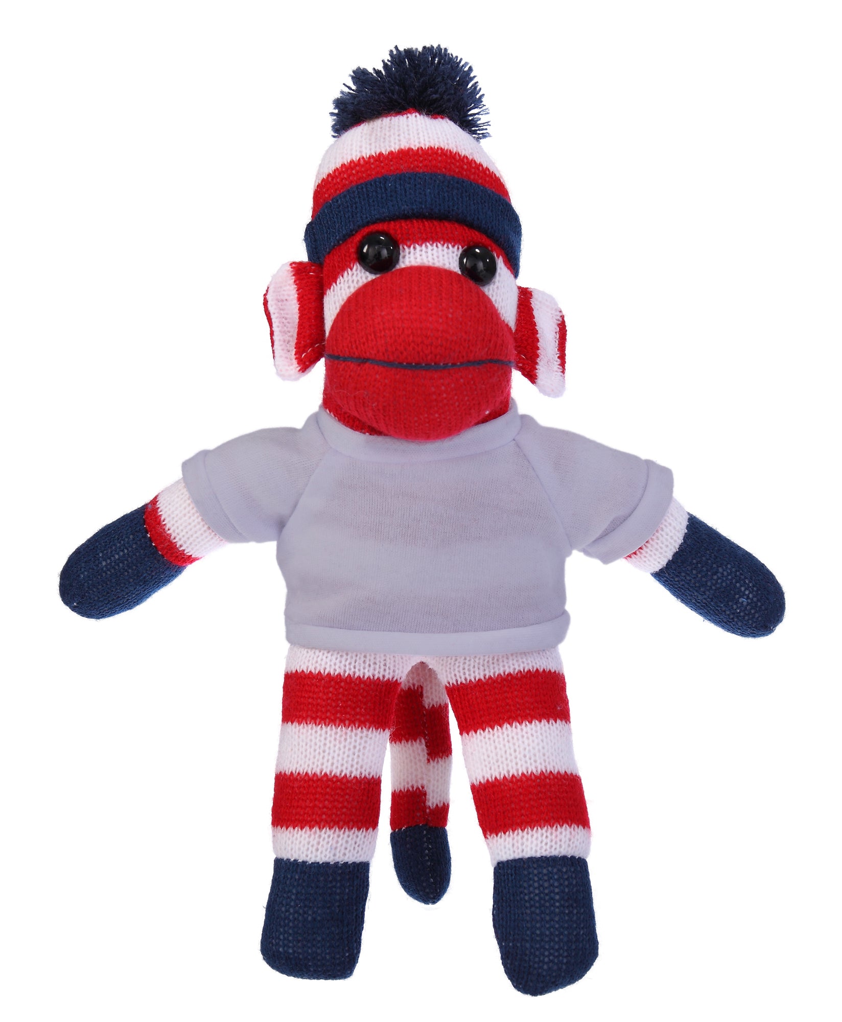 10'' Heather Gray Patriotic Sock Monkey with customizable t-shirt, soft and cuddly