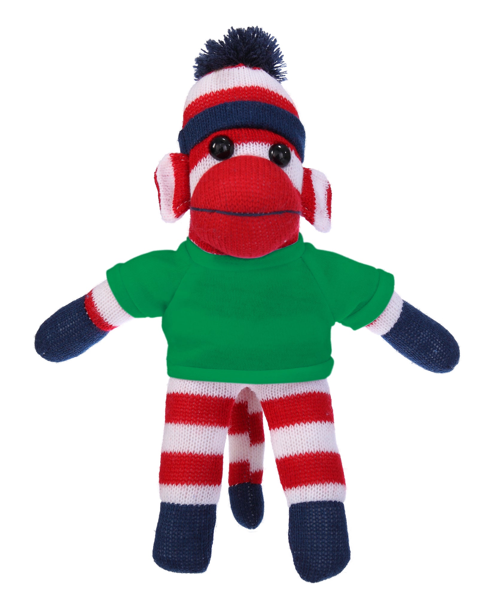 10'' Kelly Green Patriotic Sock Monkey with customizable t-shirt, soft and cuddly