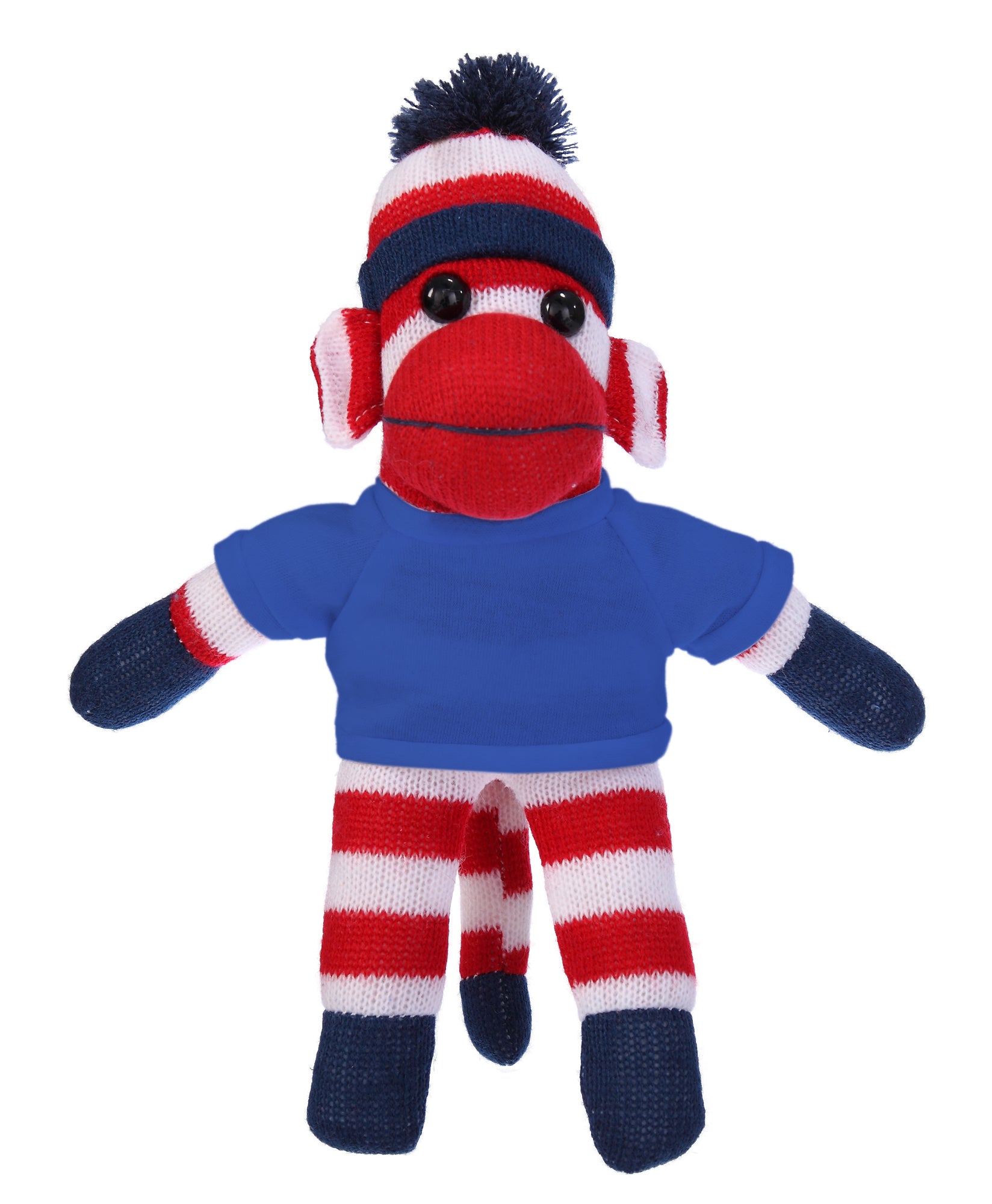 10'' Royal Blue Patriotic Sock Monkey with customizable t-shirt, soft and cuddly