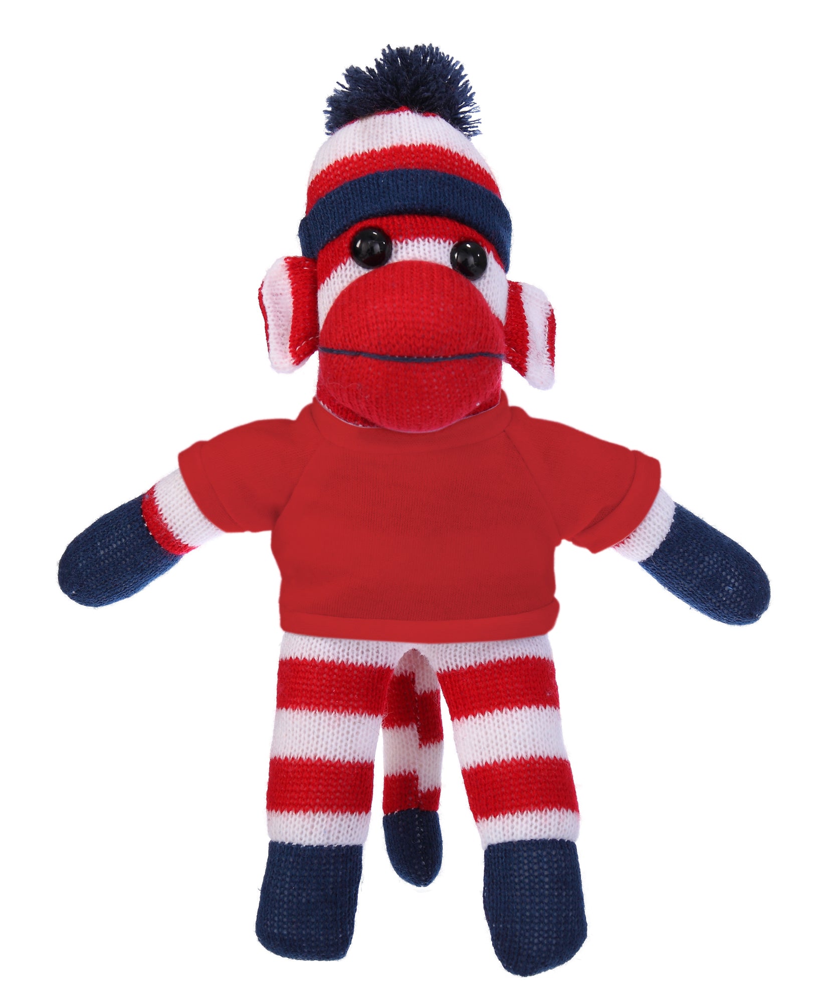 10'' Red Patriotic Sock Monkey with customizable t-shirt, soft and cuddly