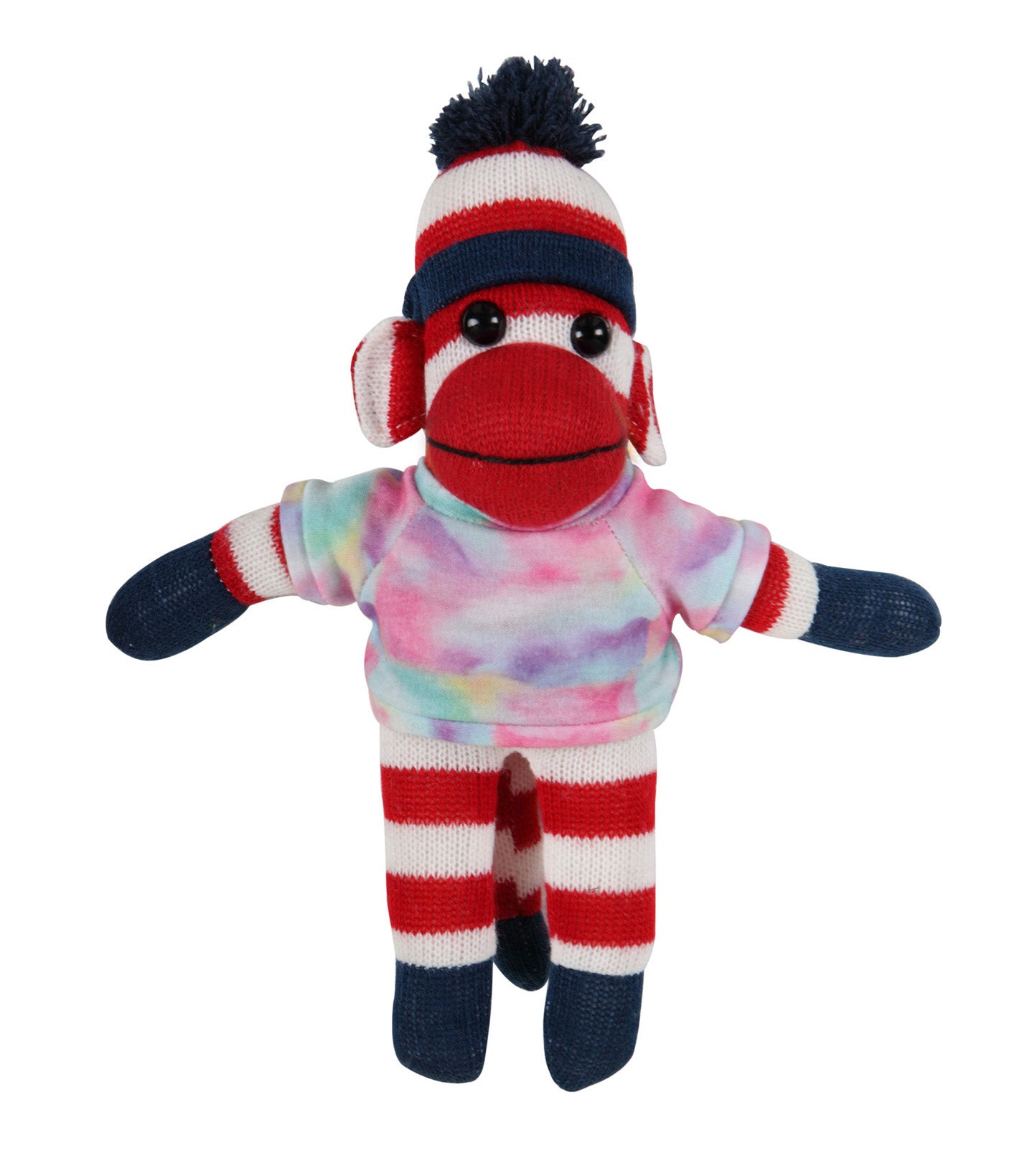 10'' Tyedye Patriotic Sock Monkey with customizable t-shirt, soft and cuddly