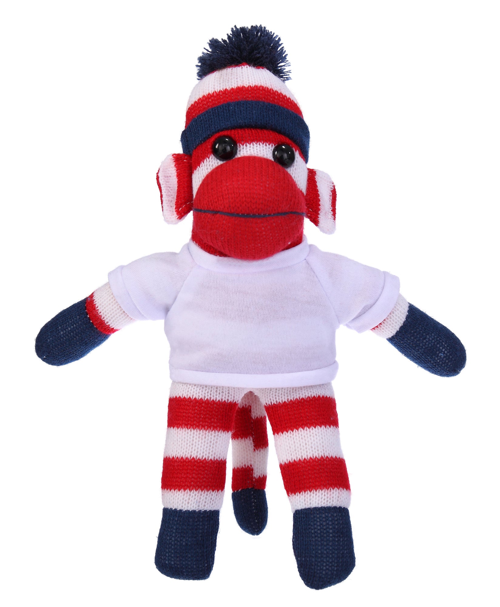 10'' White Patriotic Sock Monkey with customizable t-shirt, soft and cuddly