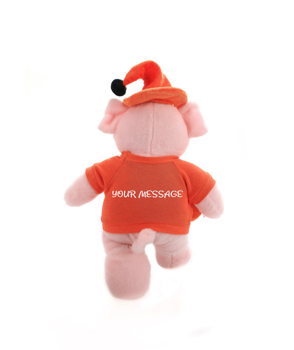 Back view of Halloween Pig Stuffed Animal 12" showcasing its Halloween outfit and floppy design