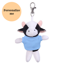 Soft Plush Cow Keychain with Tee blue