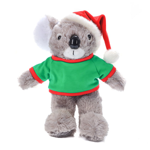12-inch Holiday Christmas koala plush toy Standing with customizable Green tee, soft and cuddly by Plushland