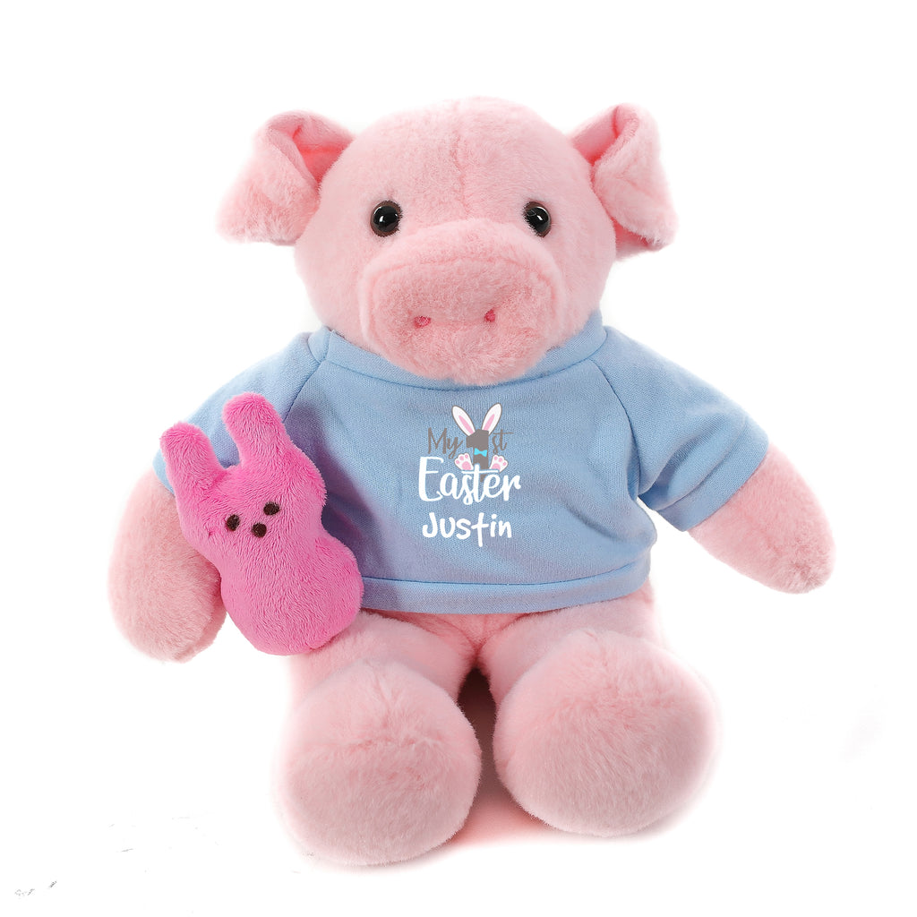 Pig with blue 1st Easter Shirt 12"