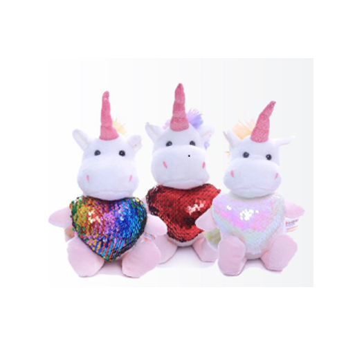 "stuffed toy unicorn holding white teddy bear heart – 6 inch by Plushland"
