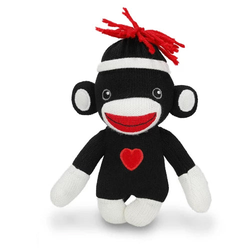 "sock monkey plush from Love Sockiez with colorful design and teddy bear heart – 6 inch by Plushland"