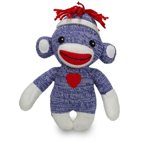"sock monkey plush from Love Sockiez with colorful design and teddy bear heart – 6 inch by Plushland"