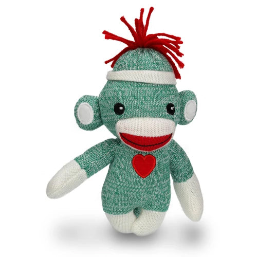 "sock monkey plush from Love Sockiez with colorful design and teddy bear heart – 6 inch by Plushland"