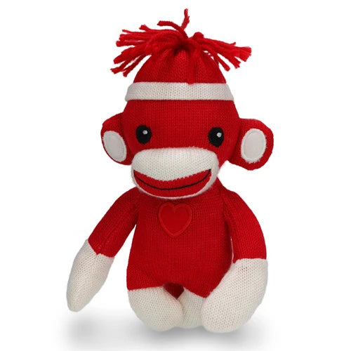 "sock monkey plush from Love Sockiez with colorful design and teddy bear heart – 6 inch by Plushland"