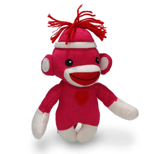 Pink Sock Monkey Plush Toy 6 Inch – Red Heart Embroidered Charming Mini Pal | Plushland