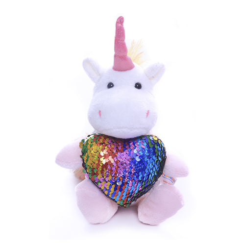 "stuffed toy unicorn with purple teddy bear heart – 6 inch by Plushland"