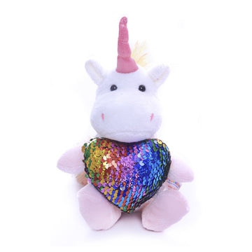 "stuffed toy unicorn with purple teddy bear heart – 6 inch by Plushland"