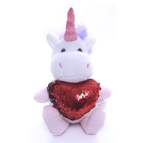 "stuffed toy unicorn with red teddy bear heart – 6 inch by Plushland"