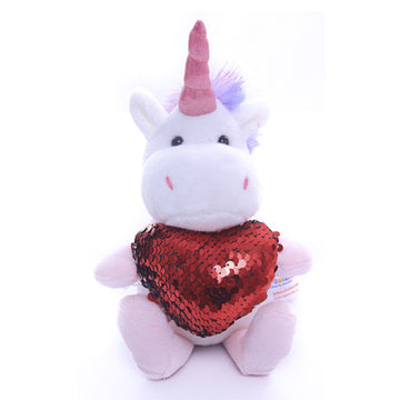 "stuffed toy unicorn with red teddy bear heart – 6 inch by Plushland"
