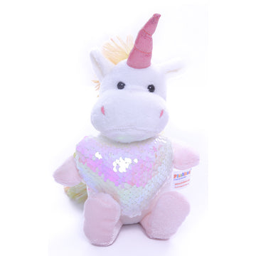"stuffed toy unicorn holding white teddy bear heart – 6 inch by Plushland"